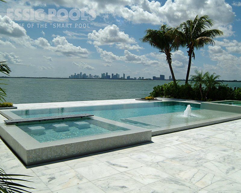 tanning ledge pool with water features